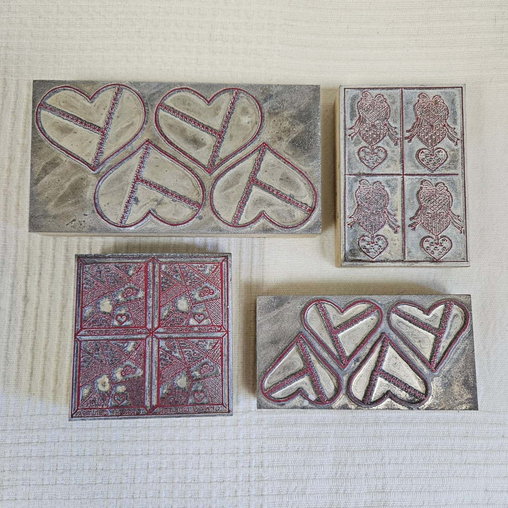 Wood Metal 4pc‎ 4-up Craft Stamps Hearts Valentine's Day Quilt Scrapbooking